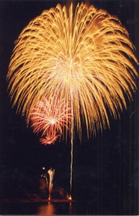 月山湖に映る大輪